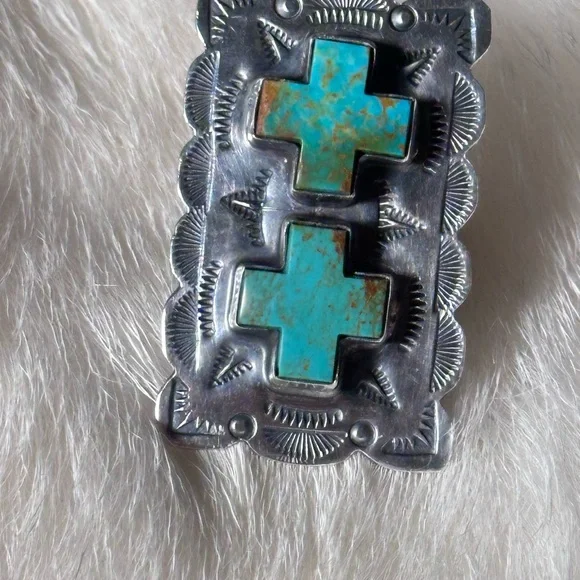 Vintage Native American Sterling Turquoise Signed Ring Adjustable Heavy 19 Grams - Picture 2 of 9